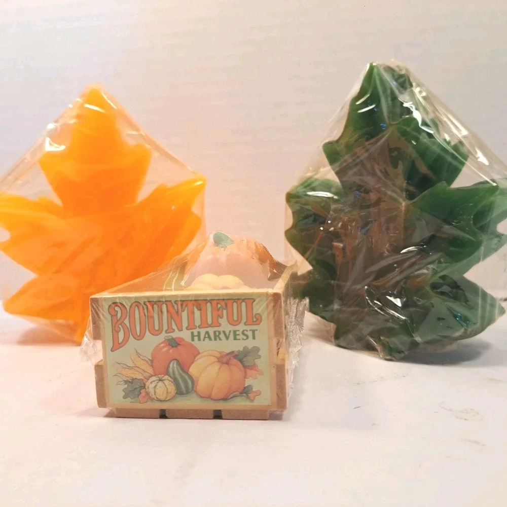 Vintage Avon Fall Lot - Harvest Crate Pomander -2 Maple Leaf Candles Autumn